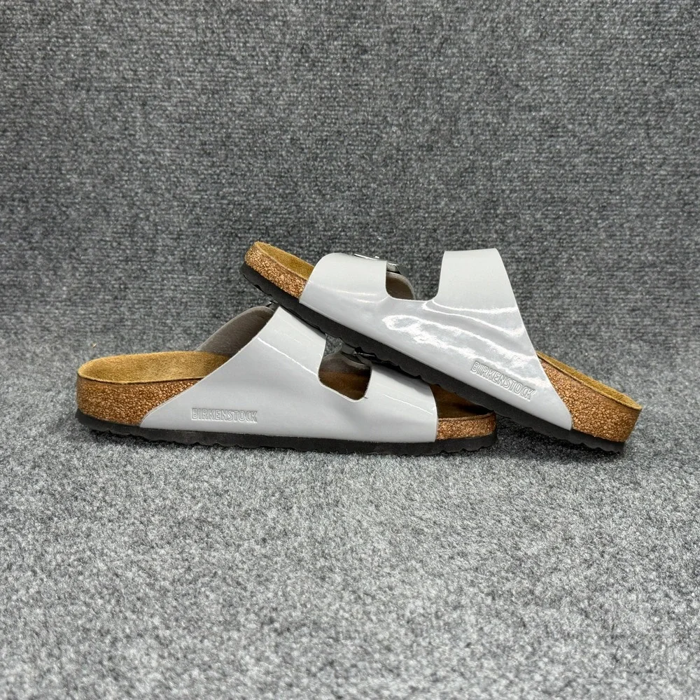 Birkenstock‎ Arizona Slide Sandals Women's 9 Grey Patent Leather Slip On Buckle